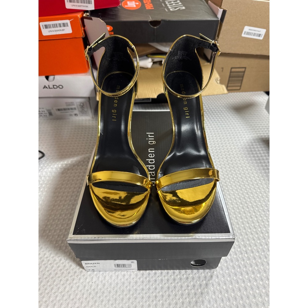 Madden Girl Sandals Womens 7.5 Baldwinn Gold Dress BALD01J1 NIB